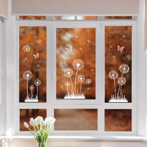 Peacoblue Fensteraufkleber,Weißer Löwenzahn Fensterbilder Deko | Doppelseitiger statischer Fenstersticker selbstklebend,Wasserfest und abnehmbar für Klassenzimmer,Glasfenster Dekoration
