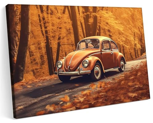 Printonia Leinwandbild m Bild auf Leinwand 120x80 VW Käfer Classic Oldtimer Neon Abstrakt Bunt