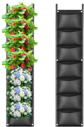 ACTOYS Fioriera Verticale da Parete Interno Esterno, 2Pcs Borse per Fioriere Sospese, Verticale Sacchi Piantare Giardino con 7 tasche per Decorazione Domestica Giardino