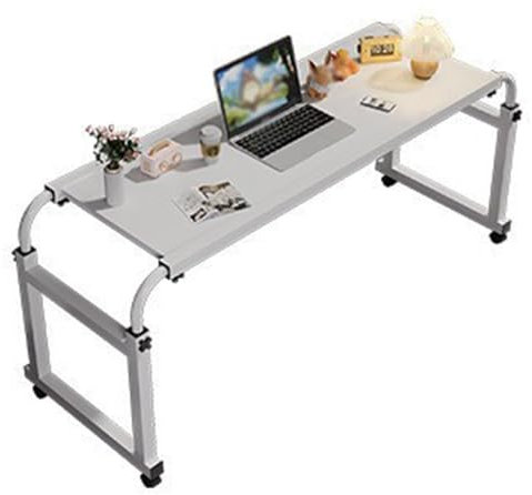Überbett-Schreibtisch mit 4 Rädern, Überbett-Laptopwagen, Schreibtisch, Bett-Arbeitstisch, Betttisch mit Höhe 65–95 cm und Länge 140–230 cm, verstellbar,140×45CM