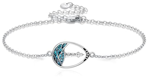 URONE Turquoise Lighthouse Bracelets Sterling Silver Wave Lighthouse Link Bracelets Turquoise Jewellery Gifts for Women Mom
