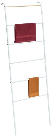 Relaxdays Handtuchleiter Metall 6 Sprossen, Wäscheleiter Handtücher, Kleidung, HBT: 160,5x55,5x10 cm, Bad Leiter, weiß
