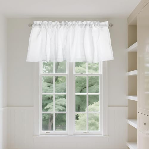 Ptwola Mantovana bianca per finestre, in finto lino, strutturata, per filtrare la luce, decorazione per la casa per bagno, camera da letto, soggiorno, 132 x 45,7 cm