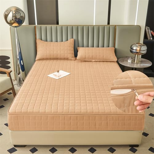 Fodera/Rivestimento per Materasso Matrimoniale con Cerniera 160/170x190 Sfoderabile Copri Proteggi A Sacco Materasso Trapuntato A Cinque Lati Lavabile Lenzuolo Topper Singolo con Zip(80X190+8cm,A)