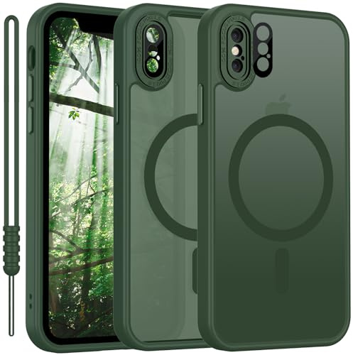 YUANDMI für iPhone XS Hülle kompatibel mit MagSafe, Hanyhülle für iPhone X/XS Magnetisch Dünn Matte Touch Kameraschutz, Anti-Gelb rutschfest Kratzfest Schutz Stoßfest Hülle Matt Grün