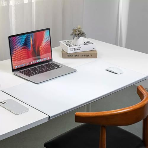 Kantenschutz, Schreibtischunterlage, große, faltbare Leder-Tischmatte mit verriegeltem Rand, rutschfeste Laptop-Mauspads für Büro, Zuhause, Arbeit, Studium, Schreiben, Tippen (Weiß, 70 x 35 cm)