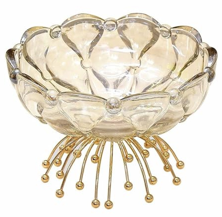 Plateau à fruits en verre, assiette à bonbons, assiette à fruits en cristal haut de gamme, coupe à fruits décorative, for salle à manger, table à thé, salon, coupe à fruits décorative(20x14x19cm)
