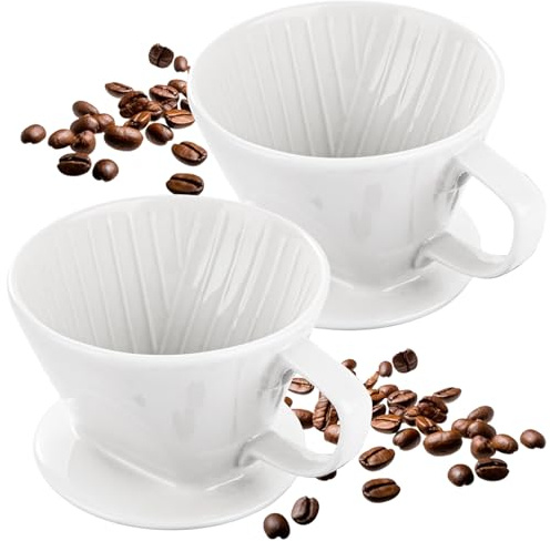 WOPPLXY 2 unidades de goteros de café de cerámica, color blanco, reutilizable, taza de filtro de café de porcelana lenta con 3 agujeros para el hogar, cafetería, restaurante