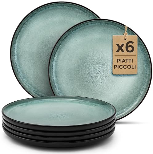 Twinzee Geschirrset 6-teilig aus Steinzeug - Teller Set 6 Kleine Teller Sage für 6 Personen - Mikrowellen - Riviera Kollektion