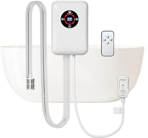 VCYEX Bathtub Heaters Thermostat With Remote Control, Adjustable Temperature, Winter Hot Tub Bath Water Heater Thermostat for Indoor Bathtub Heating Constant TemperatureWhite,8.6 * 5.8 * 2.9 inch