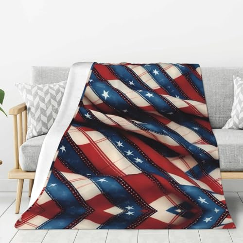 VPPUR - Manta gruesa con estampado de patchwork de bandera americana, manta ligera y cálida para cama