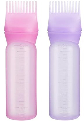 Pack of 2 Hair Dye Brush, Hair Oil Applicator Bottle, Hair Dye Brush Bottle, Hair Oil Applicator, for Hair Oil Hair Colourations, Shampoo Applicator Brush (Pink/Blue)