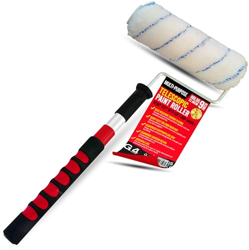 G4GADGET Telescopic Paint Roller 9 Inch Heavy Duty with Soft Grip Handle, Extendable for Painting Walls & Ceilings – Medium Pile Roller for Smooth & Semi-Smooth Surfaces