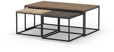 MARCKERIC | Modelo Camelia – Set de 3 Mesas de Centro | Diseño Moderno y Versátil | Estilo Actual – Colores Nogal/Roble/Marrón Oscuro – 110x60x41,8 cm / 55,8x48x37,5 cm