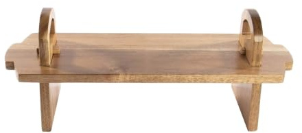Small Acacia Wood Raised Serving Platter, Cake Stand and Charcuterie Board | 37 x 12 x 13cm Wooden Display Stand for Mini Desserts, Cheese Board, Tapas, Buffet & Afternoon Tea, Table Serving Serveware