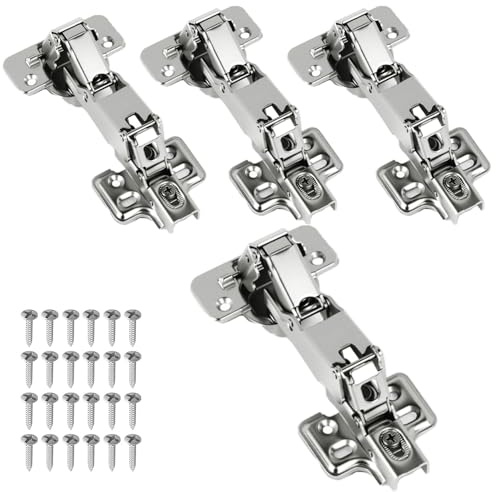4 Piezas Bisagras Puertas Cocina, Bisagra Gran Angular Ángulode Apertura de 165°- Bisagras de Amortiguación de Cierre Suave para Puertas de Armario de Cocina, Incluye 24 Tornillos