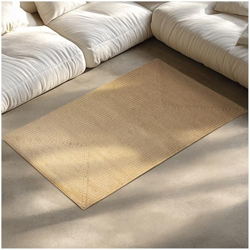 tectake® Teppich in Jute Optik, handgewebte Boho Deko, Pflegeleichte Teppiche für Wohnzimmer Deko modern, im Schlafzimmer, für Badezimmer, im Kinderzimmer, als Küchenteppich oder Läufer - 80 x 150 cm | Allergikerfreundlich, wasserfest & UV-resistent, strukturiertes Naturmaterial, hohe Materialdichte, sehr formstabil, braun
