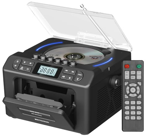 Retekess TR642 Reproductor de CD Portátil, Radio Cassette Portátil, Am/FM, Conectividad Inalámbrica, Batería Recargable de 5000 mAh, USB/AUX/TF, Conector para Auriculares, Apto para Familias