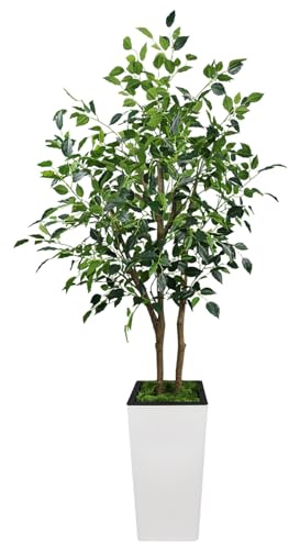 Olivo Artificial en Maceta Blanca Alta – Árbol Decorativo de Tela y Plástico con Copa Coronada, Tronco Único, Ideal para Interior, Sin Mantenimiento