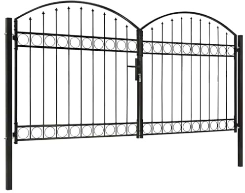 QUAHEAS ASSEN Double Door Made of Powder-Coated Steel 300 x 150 cm with Lock, Handle and Robust Posts, Lockable, Ideal as a Garden Gate, Yard Gate