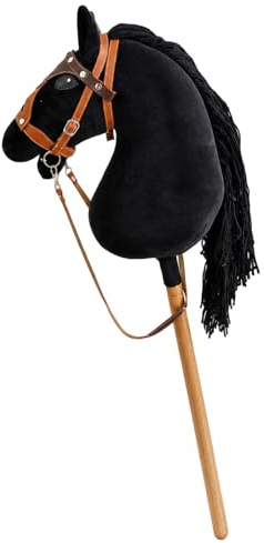 Hobby Horse Stick Spielzeug mit Plüsch Schwarz Pferdekopf und Zügel, Holzstab, Handheld Pretend Play Rollenspiel Spielzeug für Partys und Bühnenszenen Reiten Kostüm Plüschkopf Handheld Hobby Schwarz