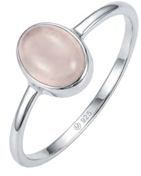 mantraroma Anello in argento da donna con quarzo rosa, pietra preziosa rosa, semplice e moderno