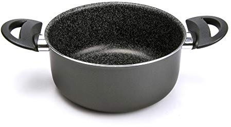 Alluflon Tradizione Italia Casserole avec 2 poignées, surface en pierre, revêtement anti-adhésif et anti-rayures, Lavable au lave-vaisselle, 20 cm