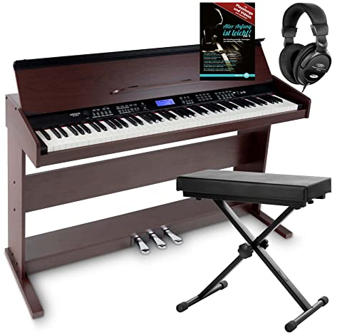 FunKey DP-88 II Digitalpiano Set (88 anschlagsdynamische Tasten, 360 Sounds, 160 Styles, MP3-Player, inkl. Keyboardbank, Kopfhörer und Klavierschule) braun