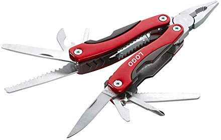Navaja Multiusos de Bolsillo 12-en-1 PERSONALIZADA (con Logo o Texto) · Alicates Multiusos/Herramienta Multiuso ROJA Ideal como Excelente · Multiherramienta con embalaje Individual