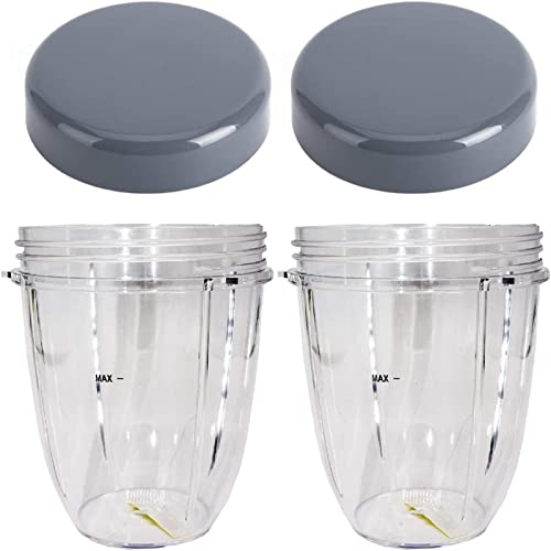 Dreld 2 Pack 18oz Cup with Flat Lid Replacement Parts Compatible with Nutribullet 600W 900W Blender Juicer (18oz)
