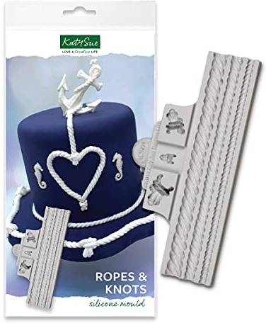 Katy Sue Ropes & Knots Silicone Mould for Cake Decorating & Crafting for Fondant, Sugar Paste, Air Dry Clay. Makes 3 Widths of Rope All 18 Centimetres Long & 3 Knots (Between 1 and 2 Centimetres)