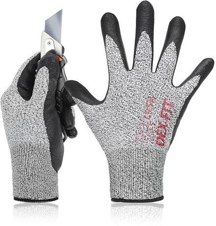 DEX FIT Gants de Jardinage A2 Résistants aux Coupures CR533, Adaptation 3D Confortable et Extensible Agrippants Smart Touch Fins Légers, Revêtement en Nitrile Lavable et Durable, Gris 10 (XL) 1 Paire