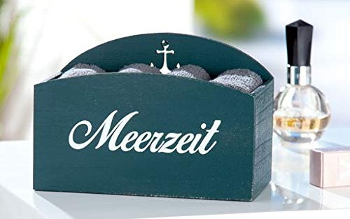 GILDE Gästehandtücher in MDF Box als Geschenkset, in Petrol, Box ca. 17,5x11,5x9,0cm mit Spruch Meerzeit, Gästehandtücher 30x30cm in grauton