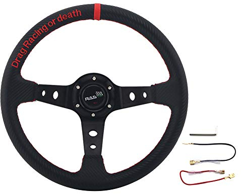 Volant de Sport Hpory 13 Pouces, Universel, Noir, Aluminium et Cuir, 345 mm, Compatible Voiture, 3 Branches, Course et Rallye