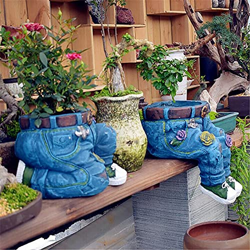 2PCS Funny Denim Pants Flower Pot Decoration Resin Retro Jeans Shape Garden Figurines Planter Containers Ornaments for Home Yard Lawn Courtyard Decorative Denim Clothes Flower Vases Decor (2pcs)