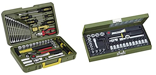 Proxxon 23650 PKW- und Universalwerkzeugkoffer & Steckschlüsselsatz, Feinmechaniker-Satz mit 1/4-Umschaltratsche sowie Schraubendrehergriff, 36-teiliges Werkzeug-Set mit Stahlkasten, 23080