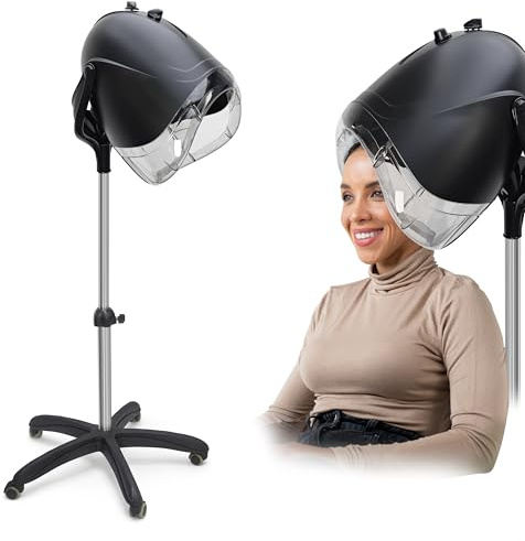 Elitzia Professional Hooded Hair Dryer For Salon 1000W Adjustable Height Standing Ionic Hooded Dryer 7 Temperature Settings and Timer 360° Wheels Quick Drying Hood Dryers For Hair Home ET194(Black)