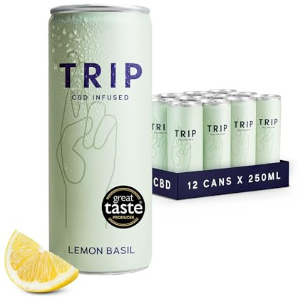 TRIP CBD Drink, Sparkling Lemon Basil Fizzy Drink, Low Calorie, Vegan (Pack of 12 x 250ml)