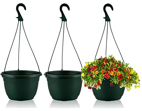 Olly & Rose Hanging Plant Pots Set 3 20cm Frost Proof Plastic Hanging Planters Outdoor Indoor - Commercial