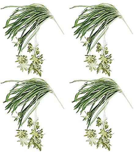 MISNODE 4Pcs Artificial Chlorophytum, 5 Heads Faux Plant Hanging Basket Simulation Ivy Green Leaves Fake Wall Hanging Plants, Chlorophytum Potted, 23.6in