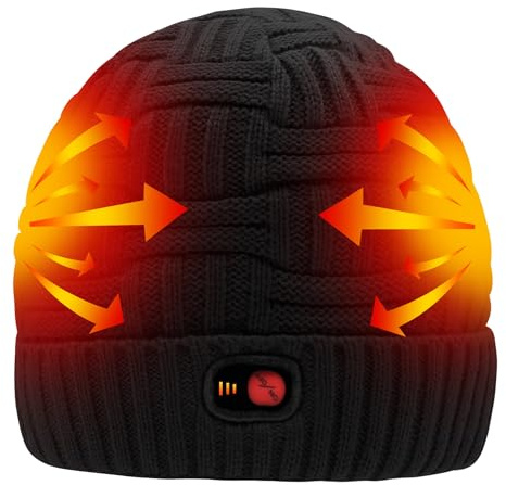 Svpro Gorro calentado con batería recargable de 7,4 V, batería de polímero de litio que dura hasta 3-7 horas, gorro eléctrico calentable para mujeres y hombres, gorro calefactor, Negro-Z, L