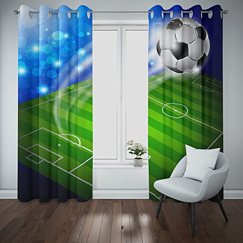 MUZHILI Fußball-Kindervorhang, Verdunkelung für Kinderzimmer, Ösen, wärmeisoliert, Raumverdunkelungsvorhänge für Kinderzimmer, Wohnzimmer, Schlafzimmer, Set mit 2 Paneelen (B 117 cm x T 183 cm)