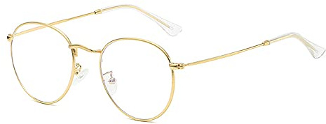 Junsika Blaulichtfilter Brille klassischer Runder Metallrahmen Ohne Sehstärke Pc Gaming Anti Bluelight Brille Unisex