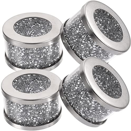 4 Stück Diamant Glas Serviettenhalter Edelstahl Kristall Serviettenringe Tuchhalter Serviettenschnallen Party Silber