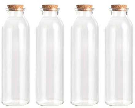 Magic Season Bouteilles Décorative en Verre avec Bouchon en Liège (350 ml Bouteilles de Rond / 4 Pièces)