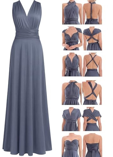Juvell Vestido de Dama de Honor - Infinity Dress Maxi - Vestido Cruzado - Incluyendo Bandeau Top - Boda-Bridesmaid-Bola - 1000 (40-44, Azul-Gris)