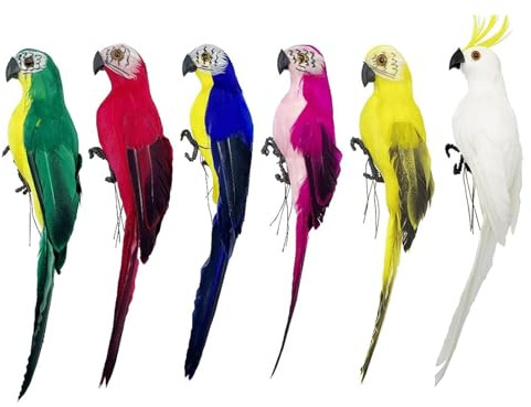 6PCS Künstliche Vögel Fake Papagei Lebensechte gefiederte Vögel für Handwerk Baumschmuck Schulter Piraten Kostüm Garten Heimdekoration