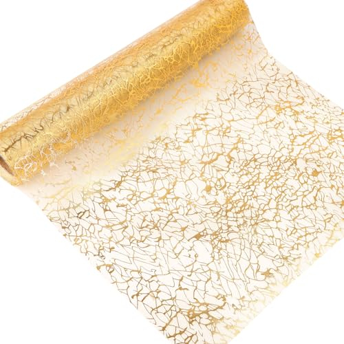 COLOFALLA 28cmx10m Tischläufer Gold Hochzeit Tischläufer Weihnachten Gold Glitzer Tischband Goldfolie Tischdeko Weihnachten Tischtüll Organza Glitzer