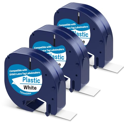 3 X DRNS Kompatibel Dymo Paper White 12mm x 4m als Ersatz für Dymo LetraTag Etikettenband, Letratag XR Band 91220, Kompatibel Dymo Etikettenband Papier Weiß für Dymo Letratag LT-100H LT-100T 200B