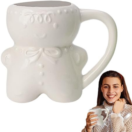 Aizuoni Keramik-Lebkuchenbecher, Niedliche Cartoon-Lebkuchenmann- Lebkuchenmann Keramikbecher | Lebkuchenmann Kaffeetassen Mit Henkel | Feiertags Lebkuchenbecher Weihnachtstassen